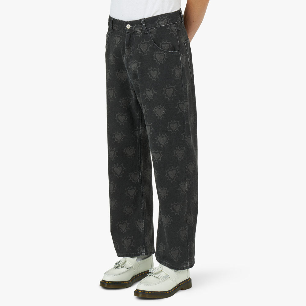 RASSVET (PACCBET) Hearts Print Denim Trousers / Black