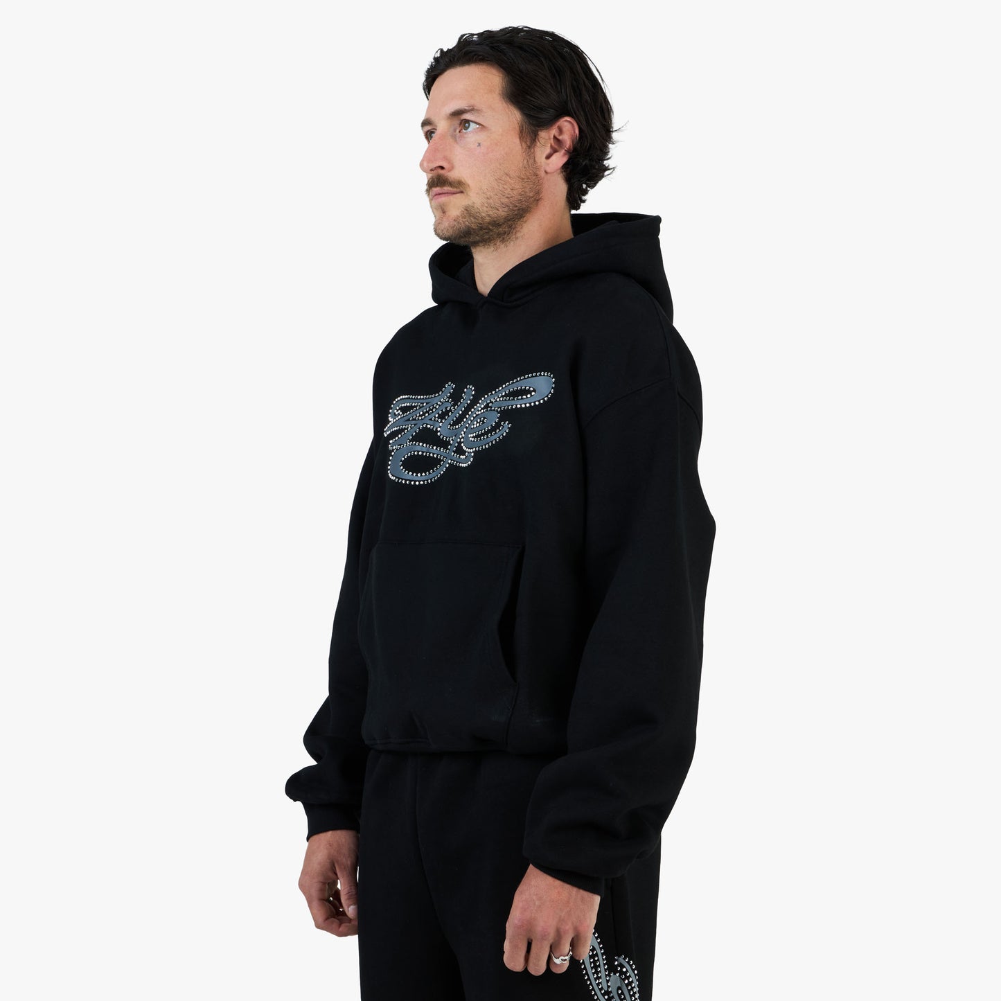 Sweat à capuche 4YE Signature orné de strass / Noir