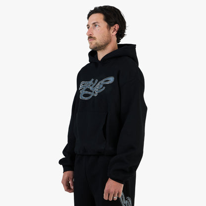 Sweat à capuche 4YE Signature orné de strass / Noir