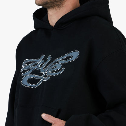 Sweat à capuche 4YE Signature orné de strass / Noir