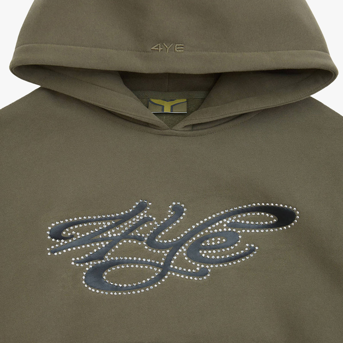 4YE Signature Rhinestone Hoodie Olive Green / Black