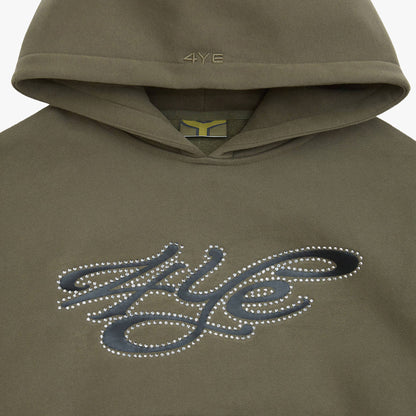4YE Signature Rhinestone Hoodie Olive Green / Black