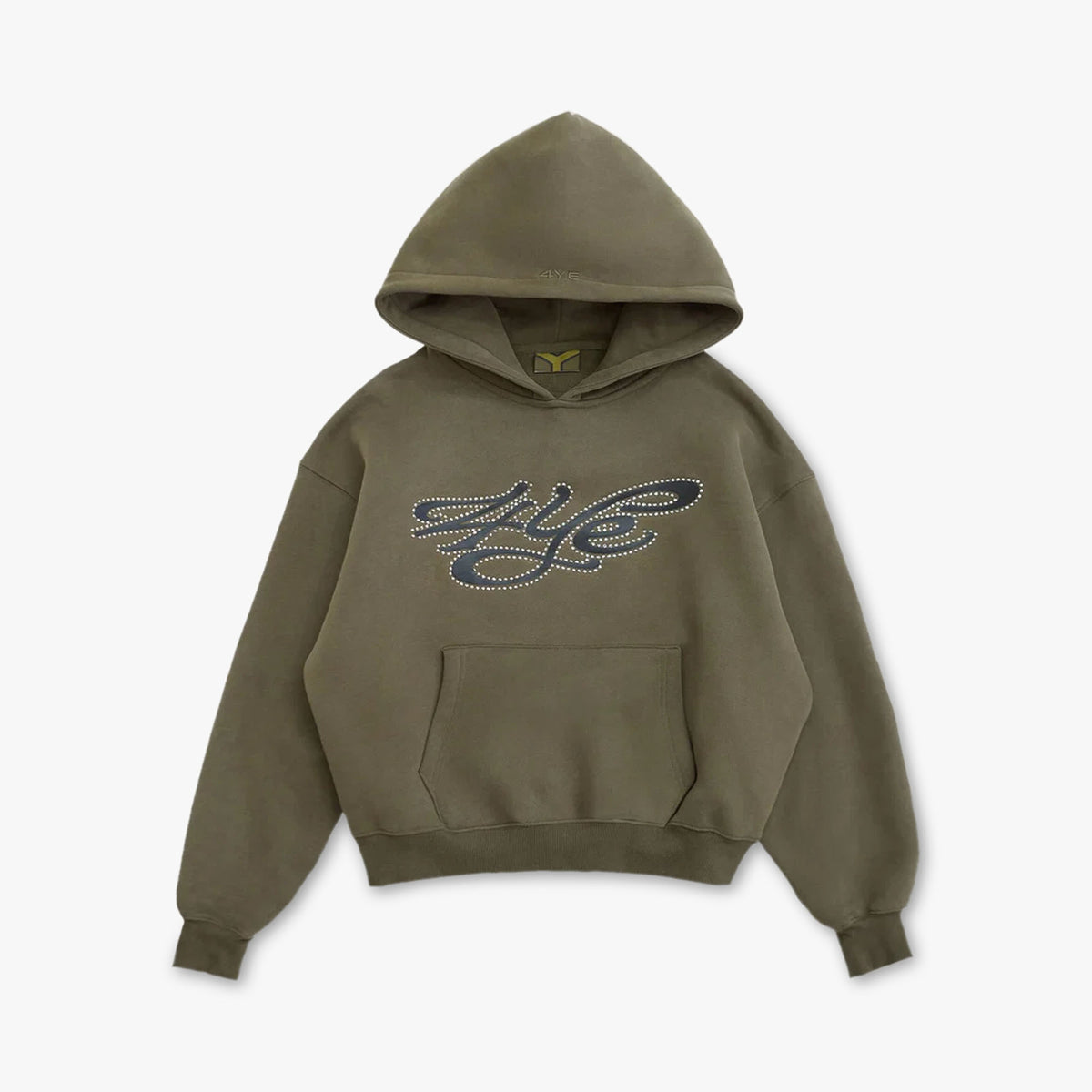 4YE Signature Rhinestone Hoodie Olive Green / Black