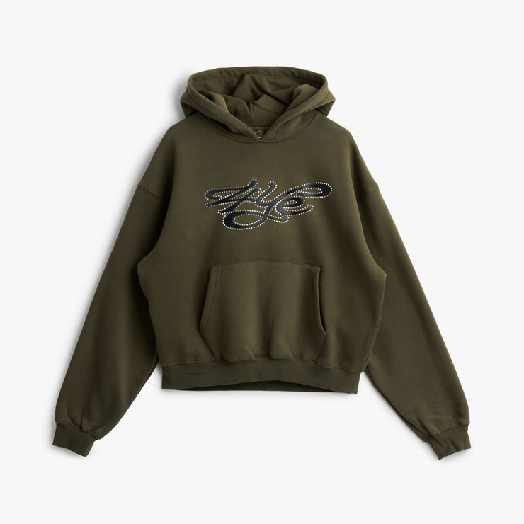 4YE Signature Rhinestone Hoodie / Olive Green 1