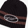 4YE Signature Thick Ribbed Patch Beanie / Black / Brown 3