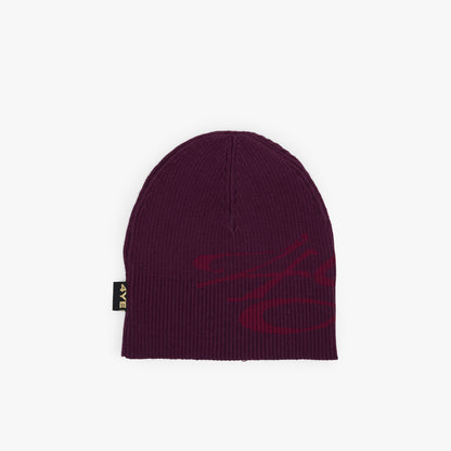 Bonnet côtelé signature 4YE prune/rouge