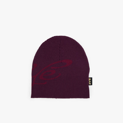Bonnet côtelé signature 4YE prune/rouge