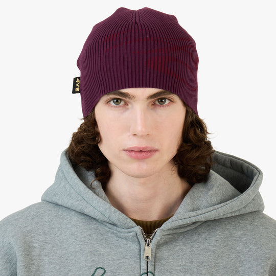 4YE Signature Ribbed Beanie Plum / Red