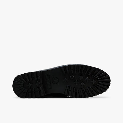Timberland Authentic Loafer. Bottom view featuring durable all-black lugged rubber outsole designed for traction and durability. 