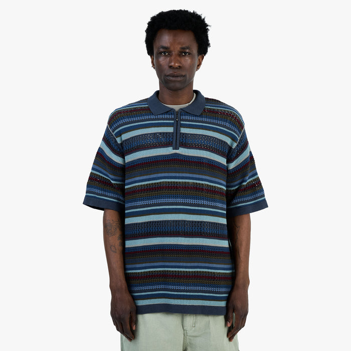 Polo en maille rayé à manches courtes thisisneverthat / Bleu marine foncé 1