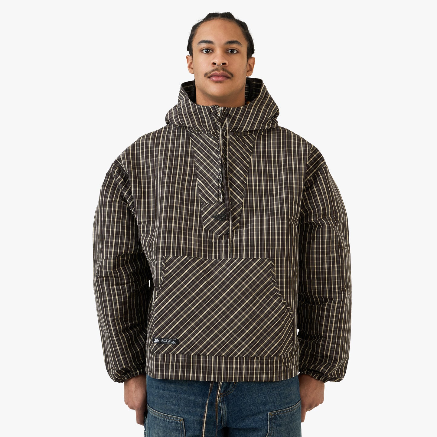 Coupe-vent à carreaux Umbro avec cagoule Beige / Marron foncé