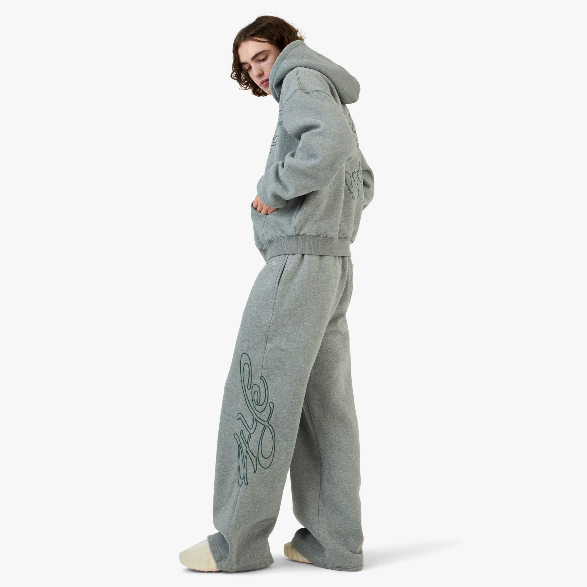 4YE Signature Zip Wide Pant Medium Grey / Forrest Green | Livestock