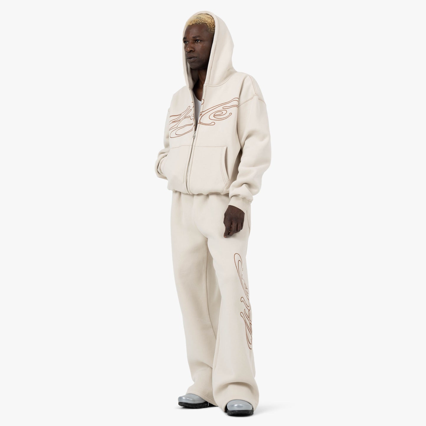 4YE Signature Pantalon à jambes larges Os / Brun