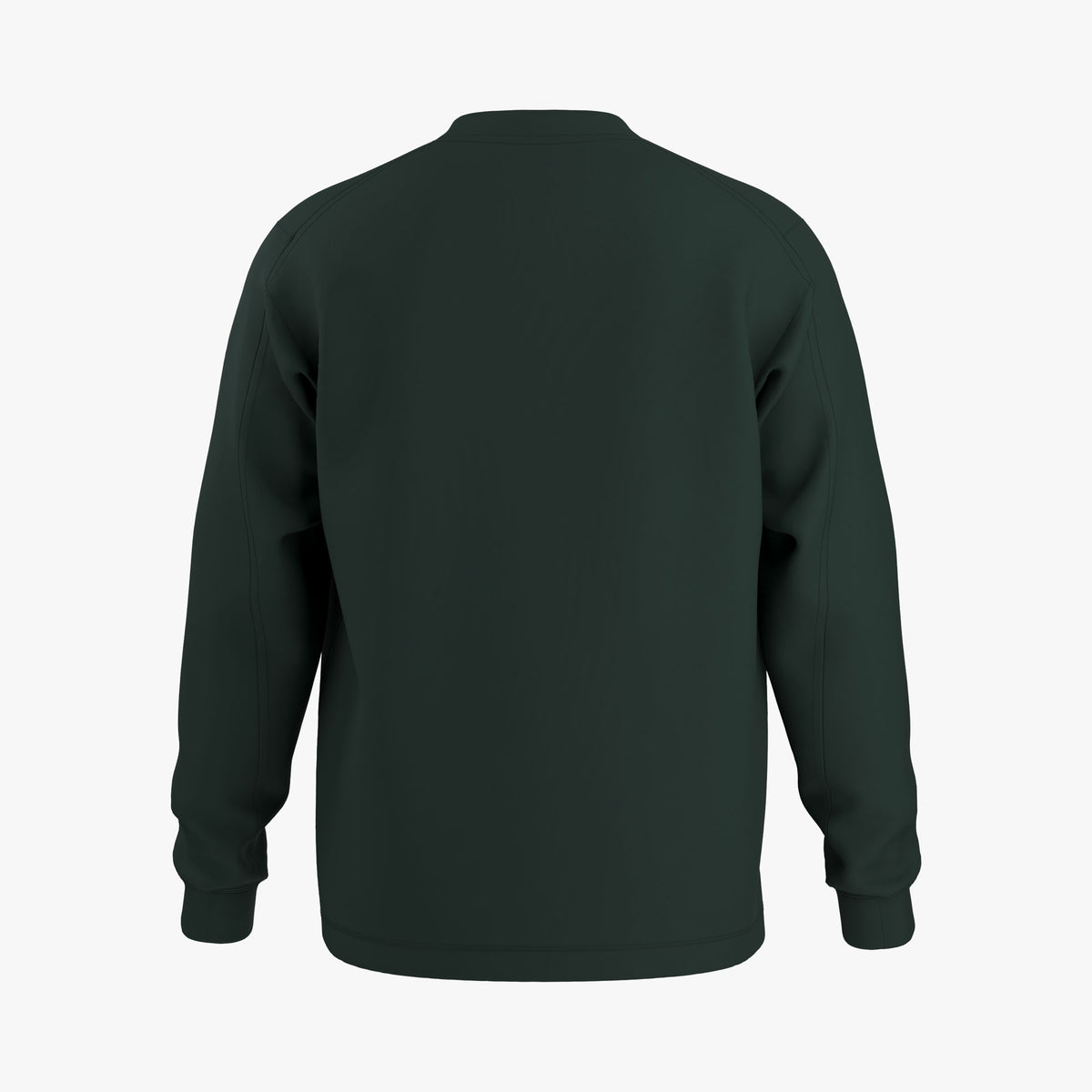 Arc'teryx Kragg Longsleeve. Back view showing plain dark jade body, crewneck collar, longsleeves with ribbed cuffs, and clean straight hem construction. 