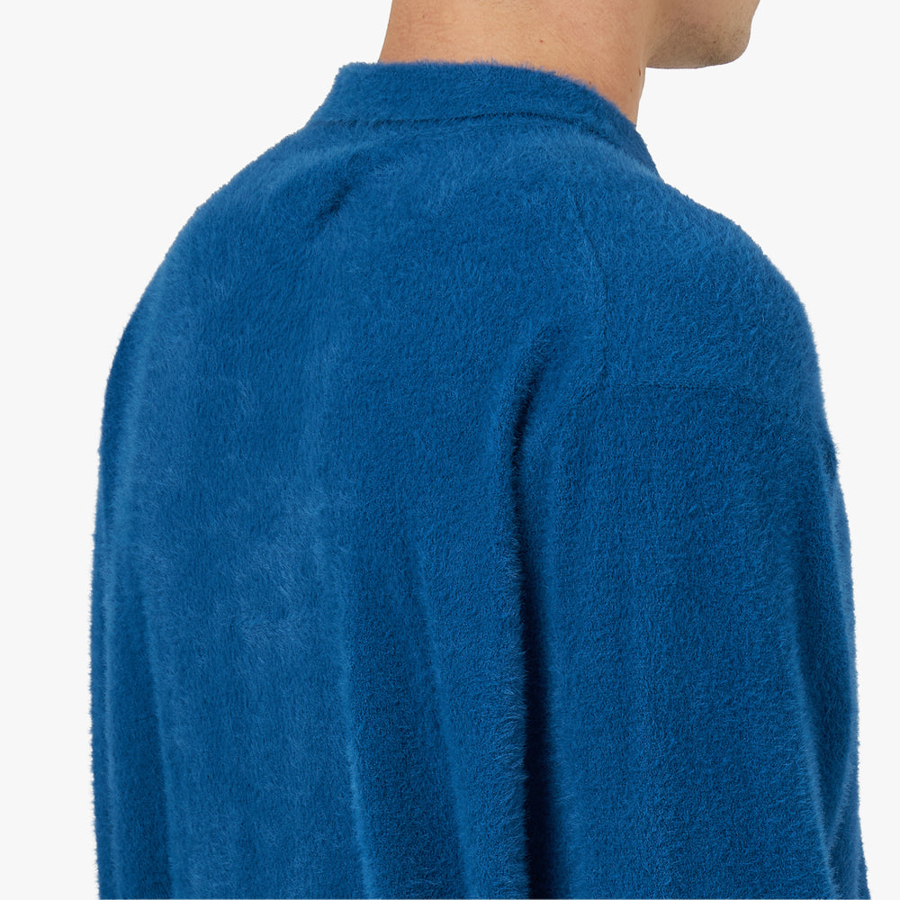 thisisneverthat Script Shaggy Knit Polo Shirt / Blue – Livestock