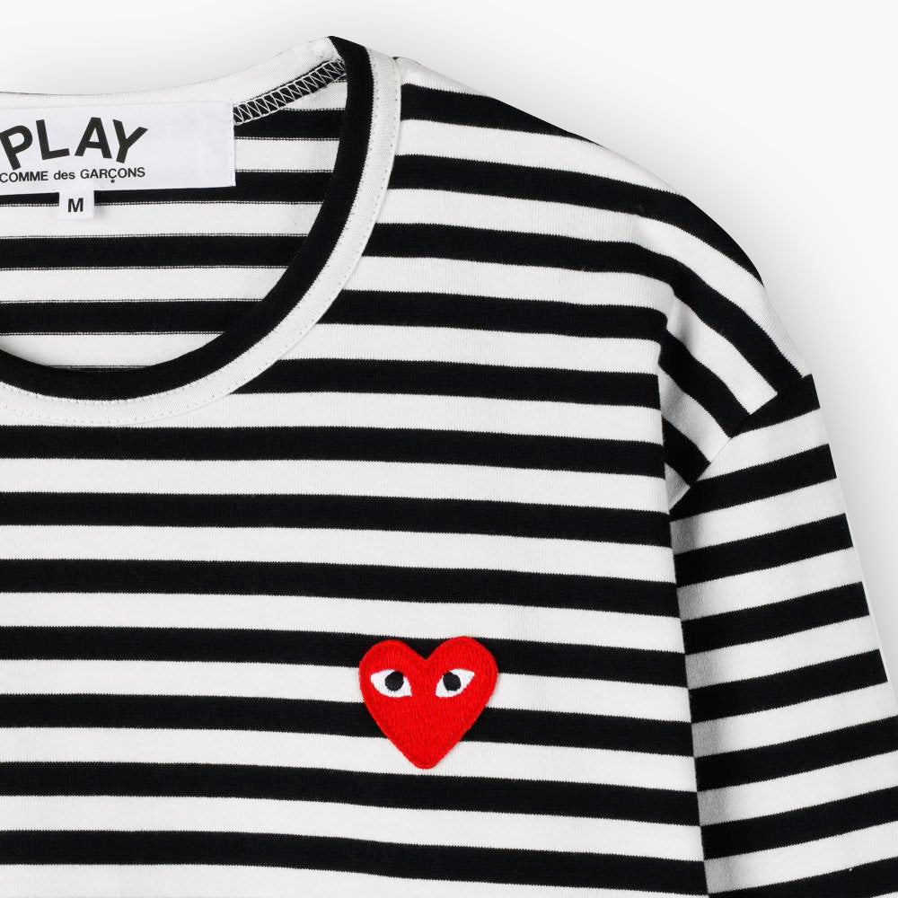 COMME des GARCONS PLAY Red Heart Striped Long Sleeve T shirt Black W Livestock