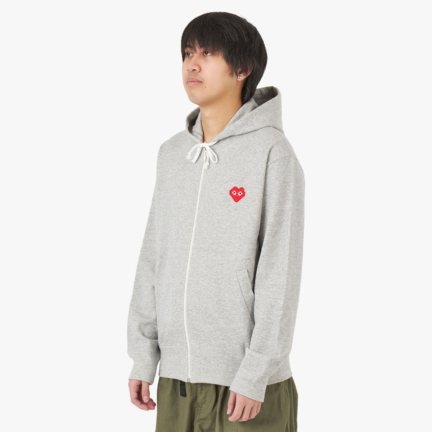 COMME des GARÇONS PLAY Invader Heart Zip Up Hoodie / Grey