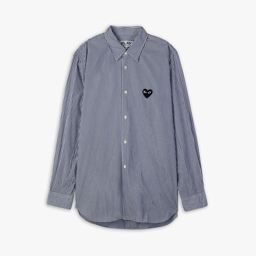 COMME des GARÇONS PLAY Striped Button Up Woven Shirt / Blue